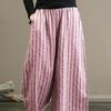 Женские летние брюки, эластичные повседневные брюки с высокой талией и карманами, прямые широкие брюки с принтом в вертикальную полоску, драпированные деловые брюки