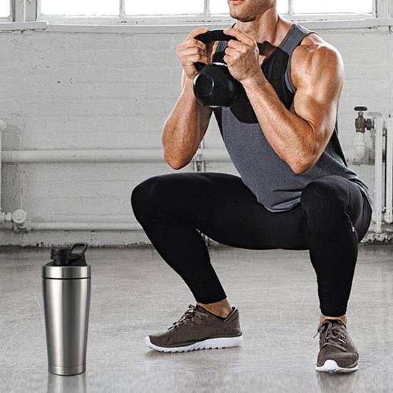 Чашка-шейкер для протеина из нержавеющей стали, бутылка для шейков для фитнеса в зале, 500 мл/750 мл, портативная