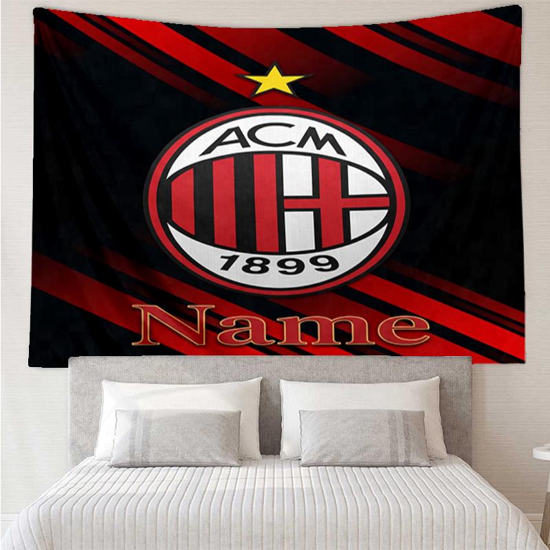 Custom Name AC Milan Print Tapestry, Backdrop, Easy Setup, Ideal for Bedroom, Office & Living Room, with Aesthetic Wall Hanging Decor.