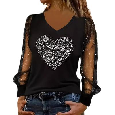 Женская черная сетчатая футболка с круглым вырезом и длинным рукавом Hot Diamond