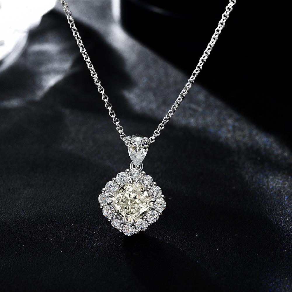 New S925 Silver Fat Square Surrounding Women's Necklace Pendant Light Luxury Exquisite Fashion High Quality Proposal Jewelry