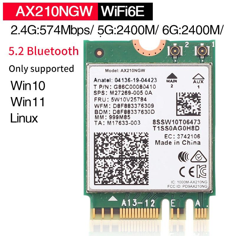 Для ноутбука ПК Wi-Fi 6E Ax210 Bluetooth 5.2 M.2 Беспроводная карта Ax210Ngw 2,4 ГГц 5 ГГц 6 ГГц 5374 Мбит/с 802.11Ax Ax200 Адаптер