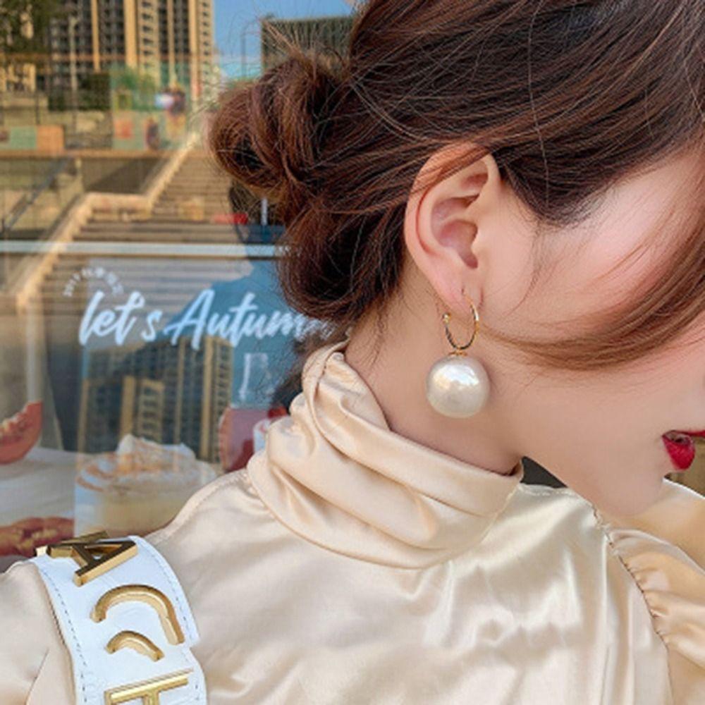 Модные серьги-гвоздики с большим жемчужным шаром, очаровательный дизайн, жемчужные серьги-гвоздики, жемчужное кольцо для ушей, свадебное кольцо