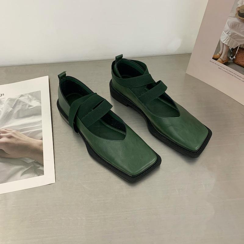 Маленькие кожаные туфли женские весна 2024 новые универсальные модные туфли с квадратным носком и плоским дном с неглубоким носком ленивые мокасины