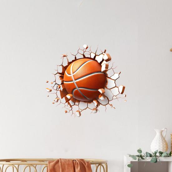 3D Basketball Wall Sticker Basketball Break Through The Wall Decor Self Adhesive Removable Wall Decal for Boys Bedroom Living Room Decor