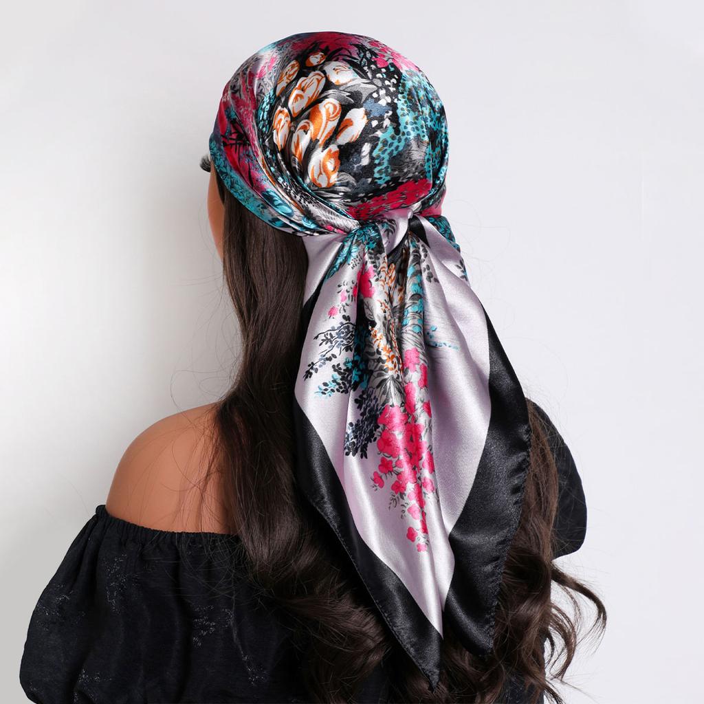 Женский Роскошный Бренд Шелковый Сатиновый Квадратный Платок Хиджаб Бандана Мусульманские Головные Платки Шаль Накидка Женская Повязка На Голову Шейный Платок Фуляр 90см