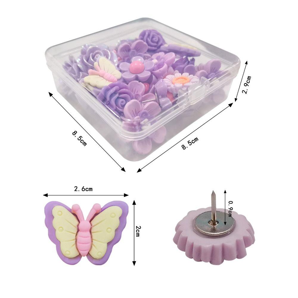 30Pcs Durable DIY Butterfly Push Pins 3D Creative Flower Pushpins Cute Reusable Thumb Tacks Corkboard