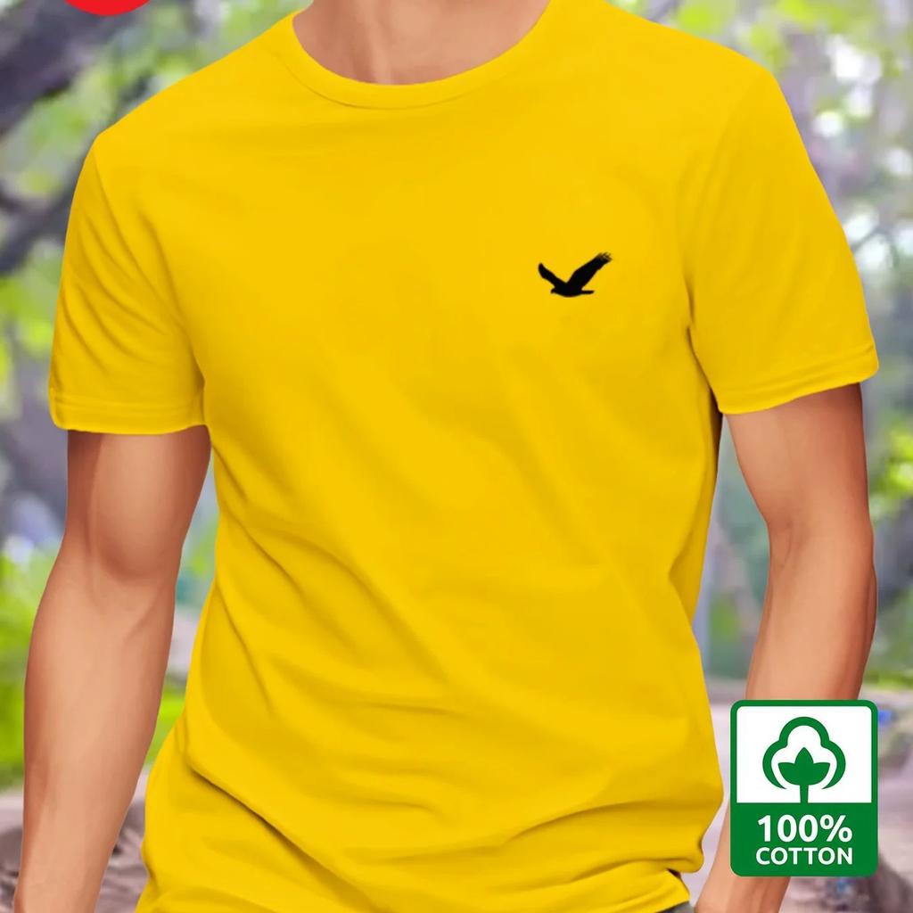 Mens Summer Pure Cotton Eagle Print Fashion Sports Casual Loose RoundNeck Short Sleeve TShirt Top