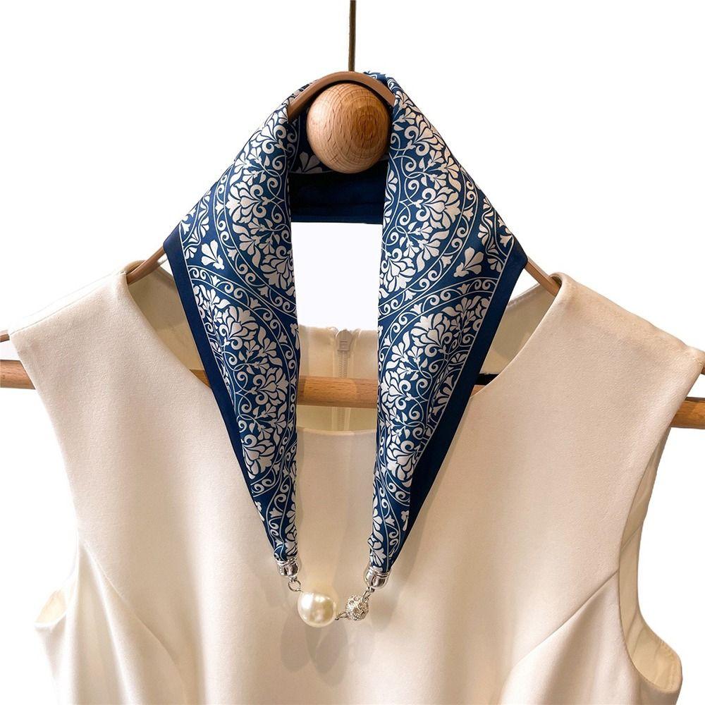 Neck Guard Bib Wraps Wrist Strap Satin False Collar Print Scarves Silk Scarf Cross Neckerchief