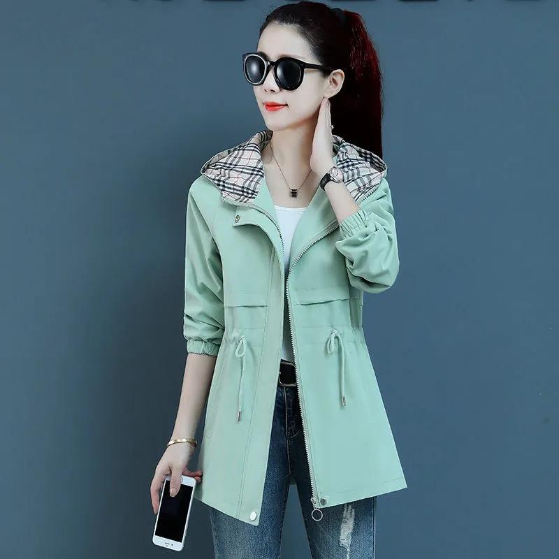 Женская куртка-тренчкот корейская весна-осень свободные длинные рукава короткие пальто женская ветровка с капюшоном верхняя одежда топы