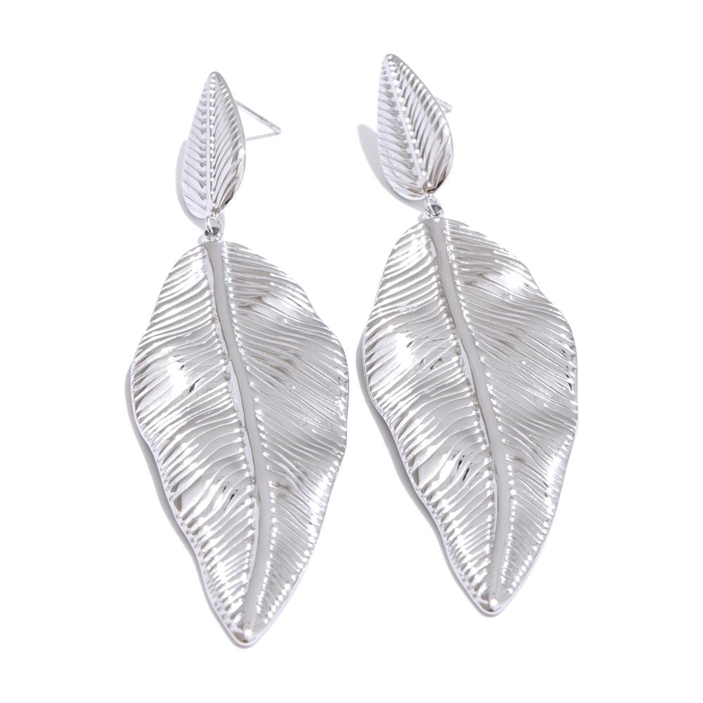 Yhpup 18g (Not Heavy) Statement Stainless Steel Metal Big Leaf Leaves Drop Dangle Earrings Water Resistant Fashion PVD Jewelry