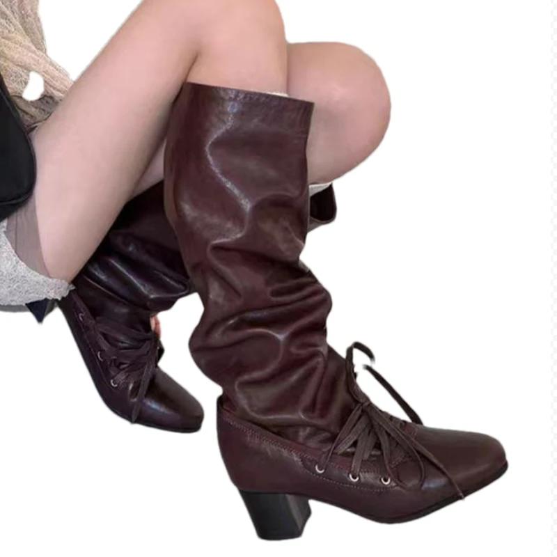 Fashion Women's High Boots High Heels Fashion Lace Up Designer Shoes Woman Winter 2025 Designer Goth Chelsea Boots New Pumps Mujer Botas