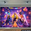 2D Flat Printing Anime Birthday Backdrop, Neon Cyberpunk Party Background
