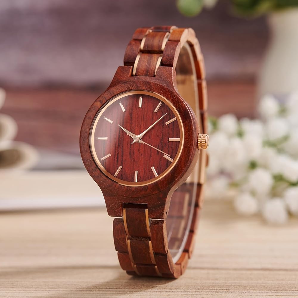 Деревянные часы Wooden Time для женщин 35 мм, легкие, из натурального сандалового дерева, кварцевые, повседневные, деловые, подарок, красный