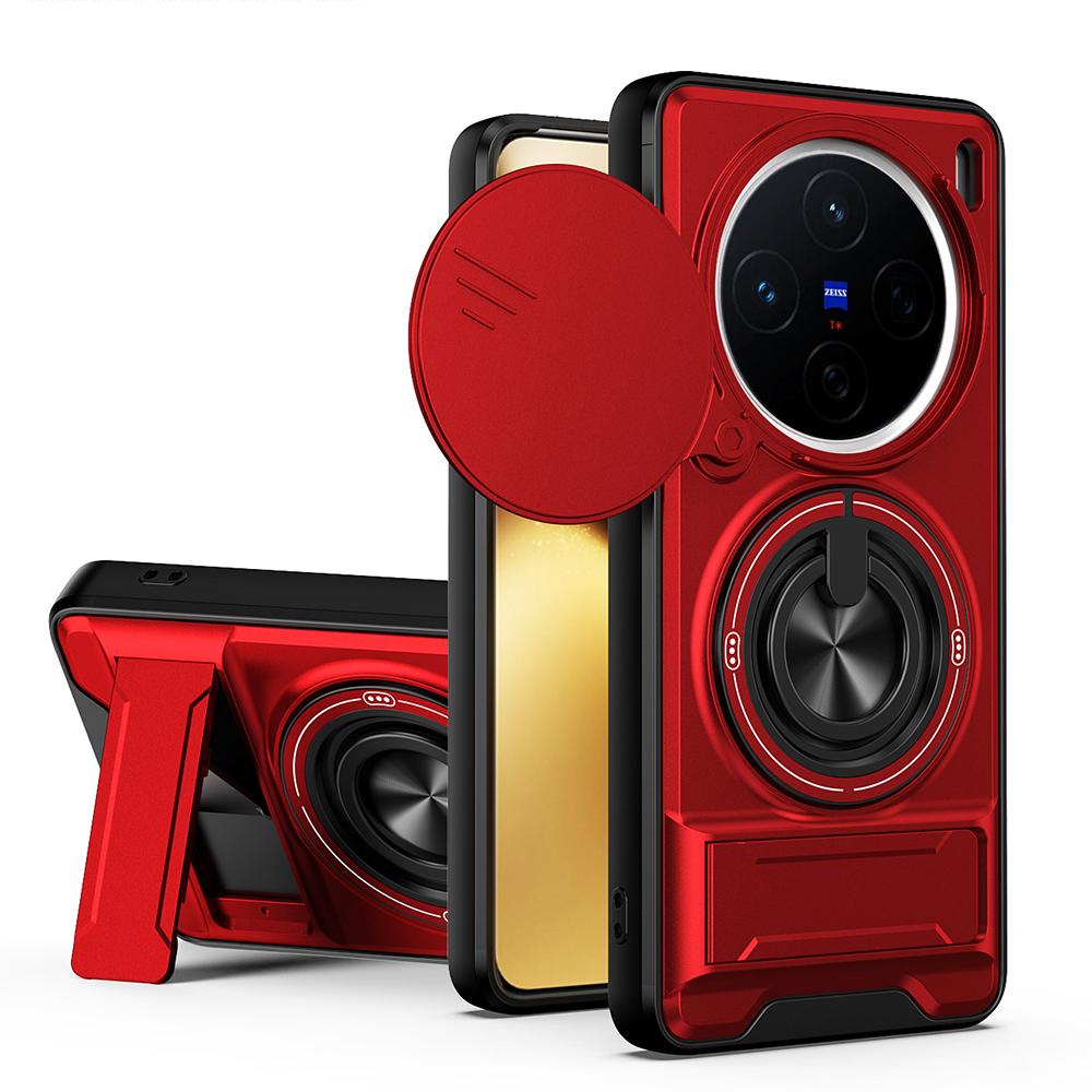 KEYSION Магнитный чехол для телефона VIVO X200 Pro 5G Защита камеры со сдвижной крышкой Вертикальная подставка Кольцо 360° Ударопрочный чехол для VIVO X200