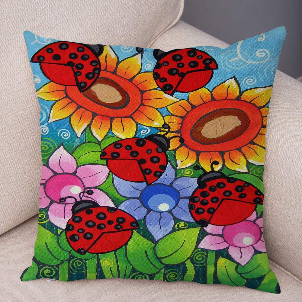 Детская живопись маслом Искусство Наволочка для подушки Обе стороны Плюшевая наволочка Декор Мультяшное растение Наволочка для дивана Дома Машины