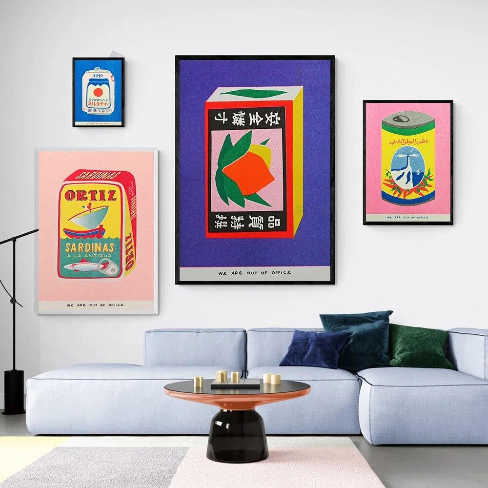 Японский розовый лимонный сок, цветущие чернила, консервированные сардины, помидоры, настенная живопись, скандинавский постер и принты, декор для гостиной, без рамки