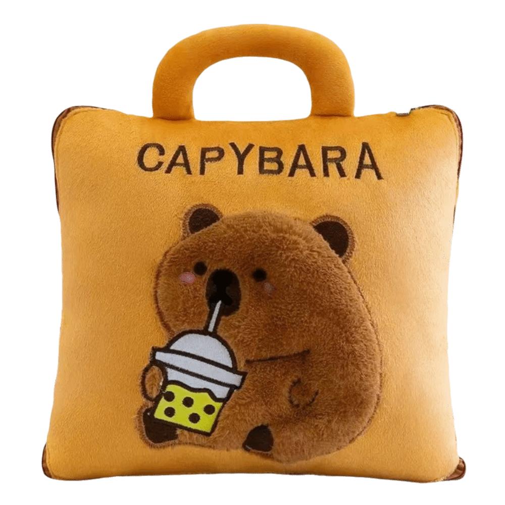 Portable 2 in 1 Capybara Pillow Blanket Plush Soft Travel Blanket Cartoon Cozy Nap Cushion Blanket Travel
