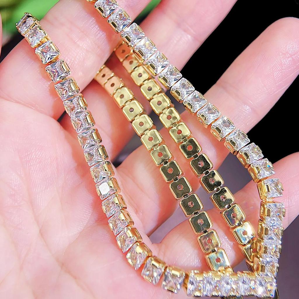 CMM 3 шт., высокое качество, свадебные украшения в Дубае, инкрустированные квадратные AAA циркониевые ожерелья, серьги, браслет, набор для женщин