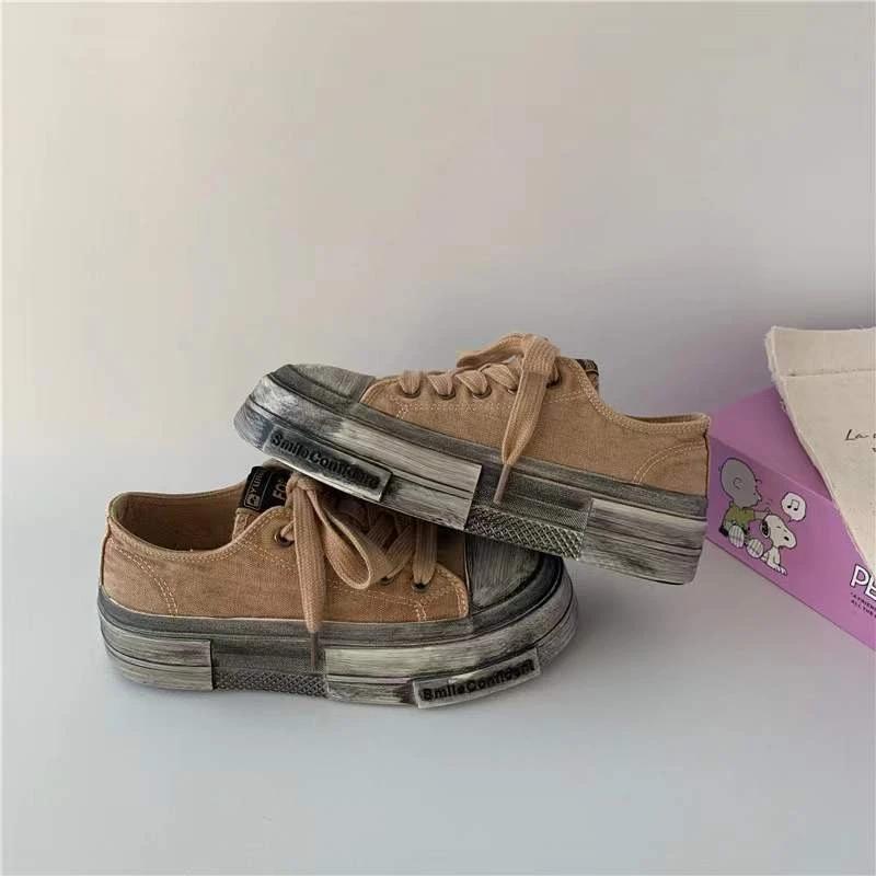 Canvas for Women Round Toe Flat Shoes for Students Oudoor Solid Concise Mixed Colors Vintage Style Causal Sneakers for Students