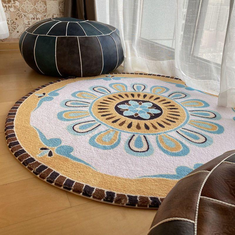 Ретро круглый ковер утолщенный спальня ковер у кровати компьютерный стул грязеотталкивающий мультфильм моющийся