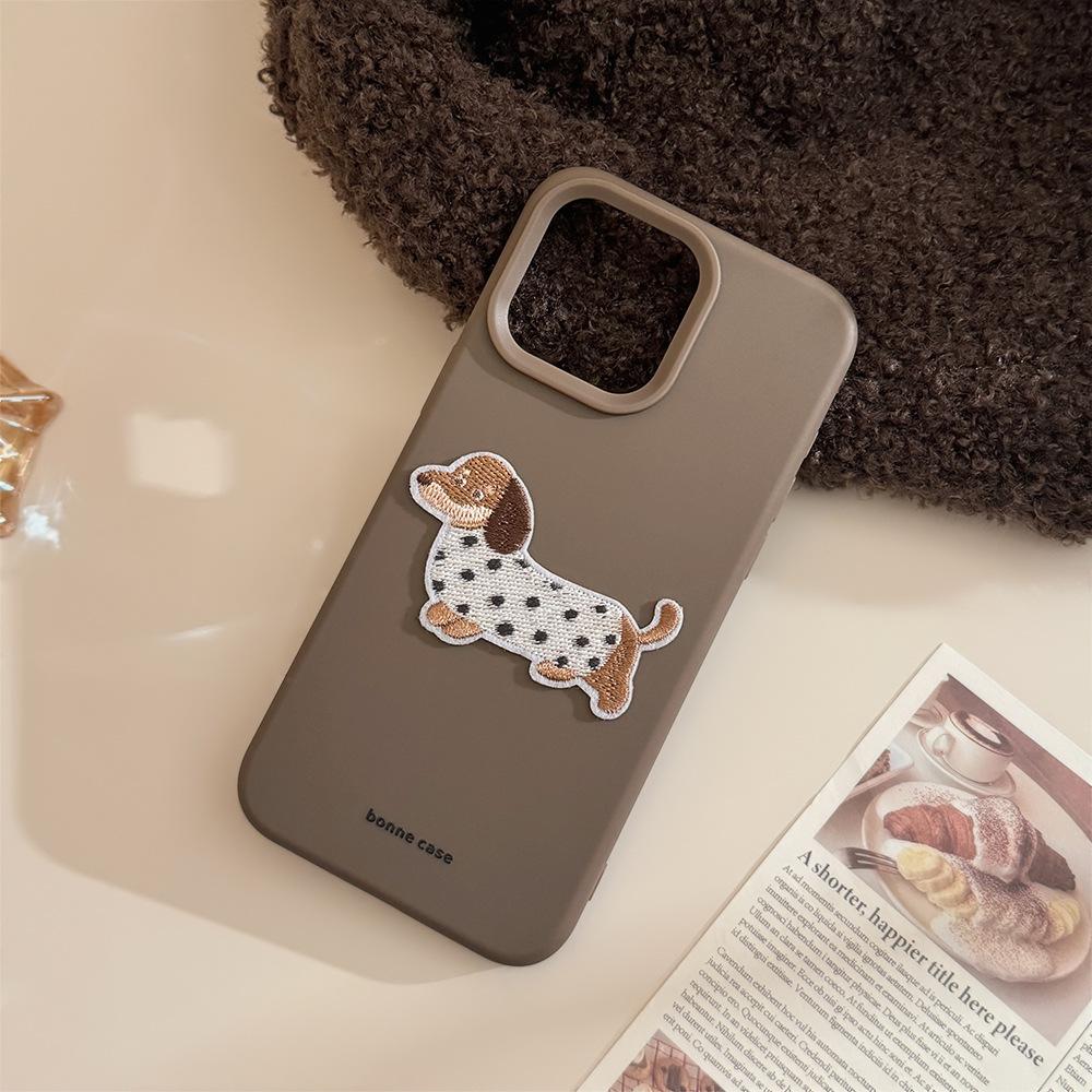 Свитер Вышитый Щенок 15pro Max Apple 16 Чехол для мобильного телефона Трехмерный Iphone14 Подходит для 13 Силикон 17