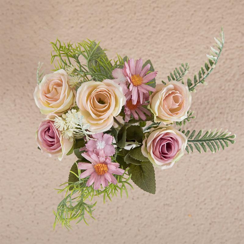 Букет из искусственных роз и ромашек, искусственные цветы, центральные украшения для столов, дома, гостиной, свадебные композиции, букет невесты в руках