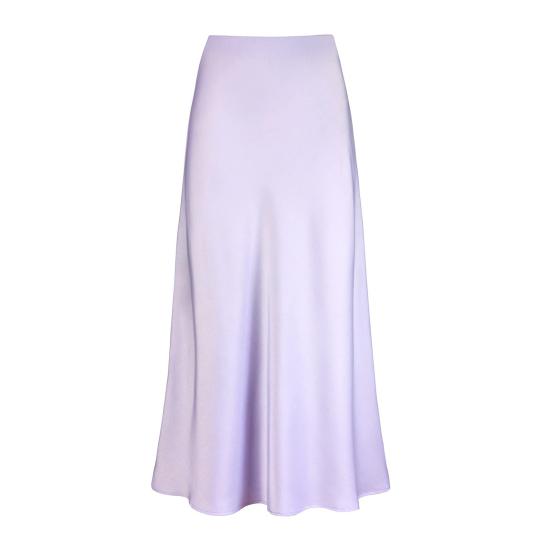 Women Elegant Faux Silk Satin Skirt High Waist Fishtail Skirt A-Line Solid Color Glossy Office