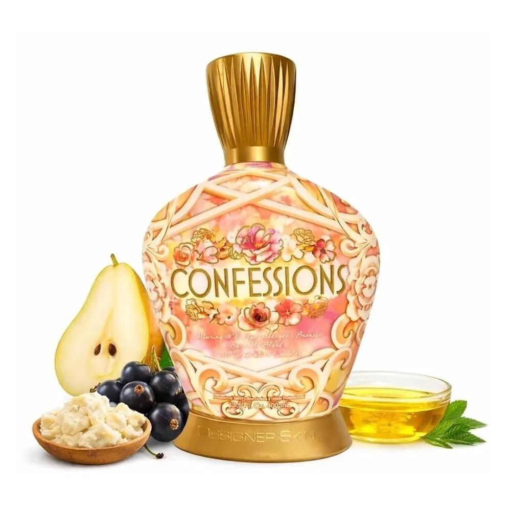 Confessions 20X Hypoallergenic Bronzer Indoor Tanning Lotion, Dark DHA Color, Soft Glow Blend, Peach and Cream Scent, 382.7g (13.