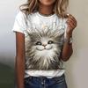 Summer Women's T Shirt 3d Cat Print Fashion Elegant Temperament Short-Sleeve Streetwear Popular Female Oversized Clothing