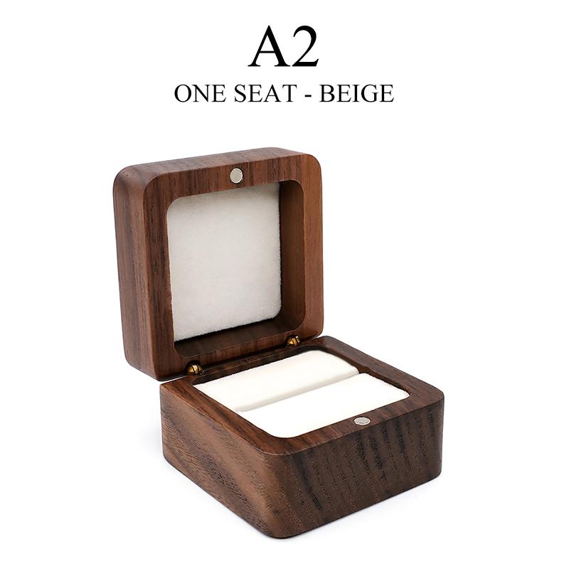 Square Wooden Ring Box for Couple - Walnut Engagement Ring Case, Wedding Jewelry Gift Box Organizer