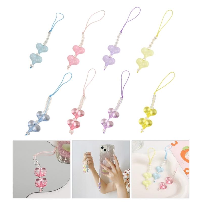 Delicate Heart Phone Charm Colorful Handmade Heart Phone Strap Acrylic Material Heart Phone Jewelry Gift for Women Girls