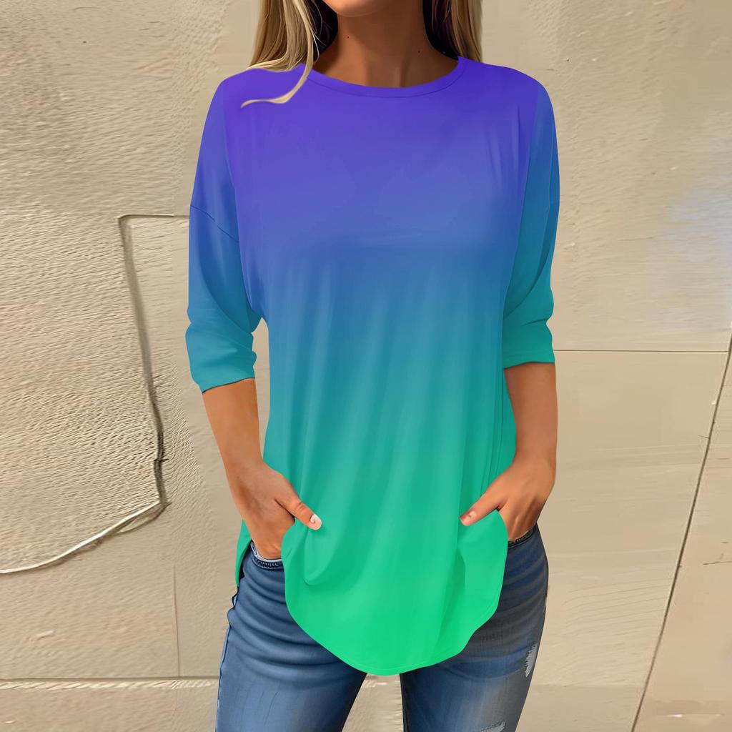 Женская свободная футболка с круглым вырезом и рукавом 3/4, верхний пуловер