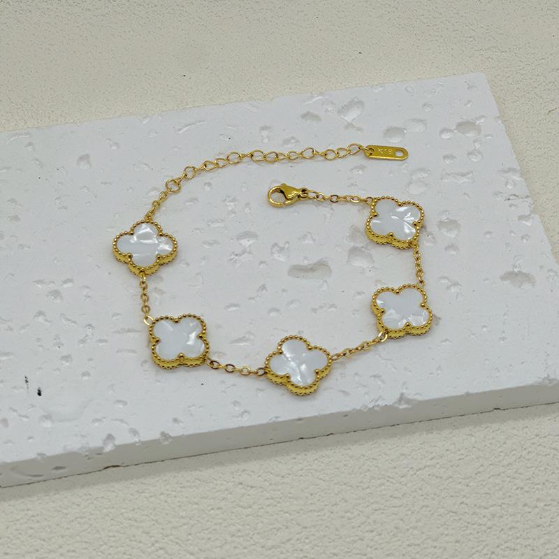 15mm High Version Of Five Flowers Lucky Four-Leaf Clover Bracelet 18k No Colour Loss Double-Sided Shell Bracelet