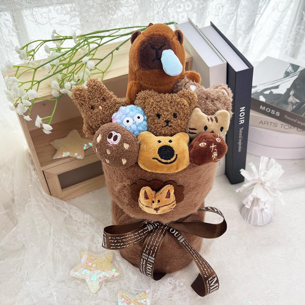 Back-to-School Creative Plush Doll Bouquet - Capybara & Leader Dog Gift for Girlfriend On Qixi Valentine's Day