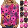 Женская модная повседневная блузка с рукавами 7/8, принтом, свободного кроя, с круглым вырезом