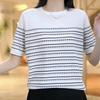 Женская полосатая трикотажная рубашка из ледяного шелка, футболка с коротким рукавом, летний свободный топ