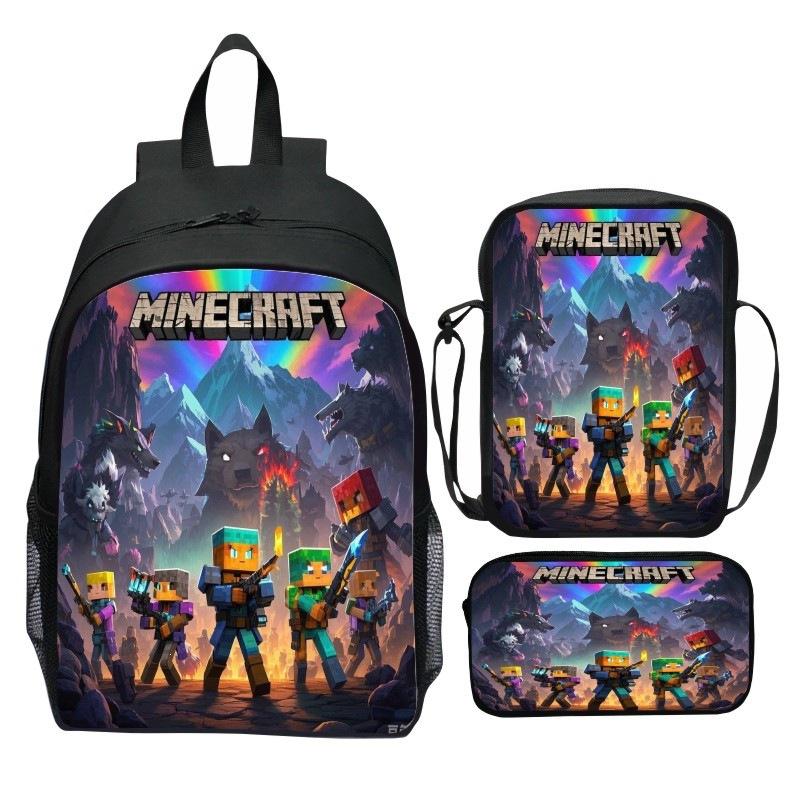Minecraft Movie Printed 3-Piece Backpack Set Kids Cartoon School Backpack Boys Girls Gifts Blue