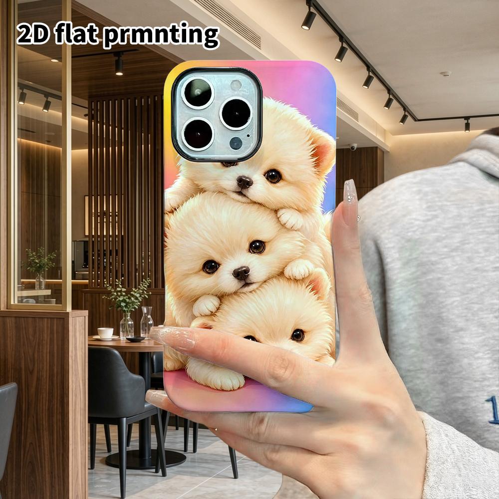 Phone Case: 2D flat design suitable for iPhone 18, 17, 16, 15, 14, 13 Pro film protective case, couple style, Pomeranian dog, Christmas and Halloween