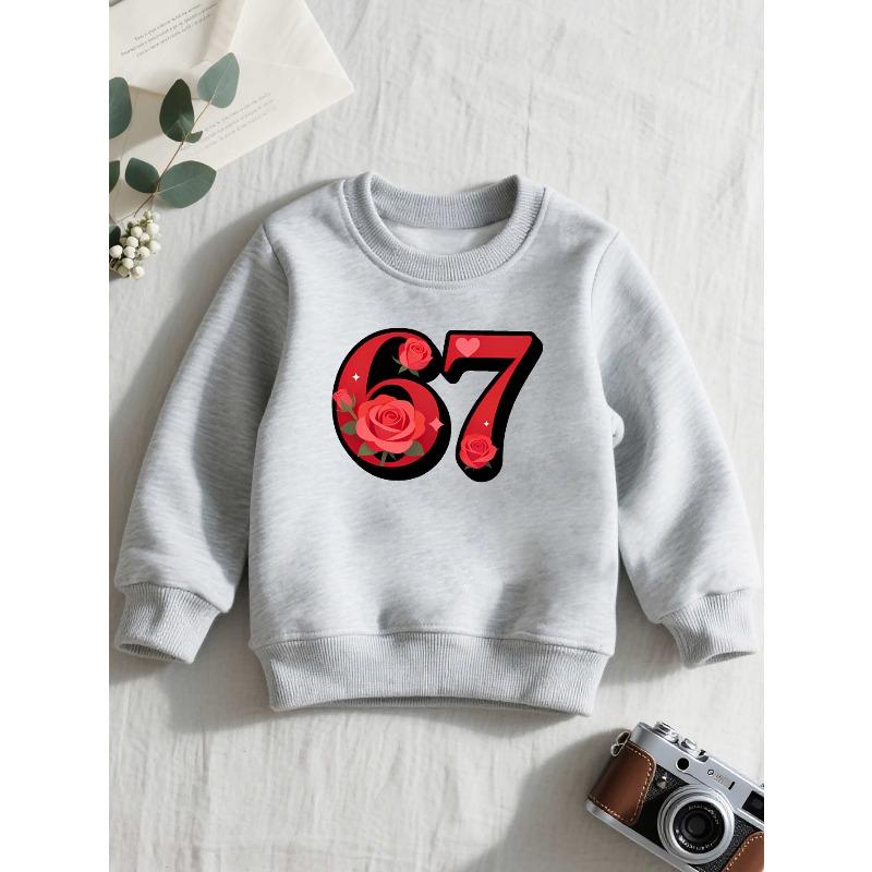 European sizes Graphic Children's Crewneck Sweatshirt, Casual  Long-sleeve Crewneck Pullover with Slightly Stretchy Fabric