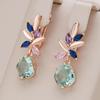 Geometric Cut Light Green Zircon Pendant Earrings for Women Light Luxury Accessories Wedding Jewelry