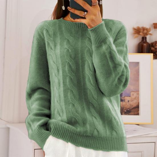 Yousheng Женский свитер с круглым вырезом и длинным рукавом, с перекрученной текстурой, трикотажные топы, однотонные, свободные, ретро-пуловеры
