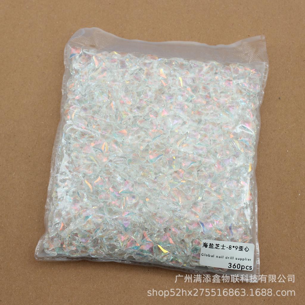 Целая упаковка из 360 кристаллов с острым дном в виде морской соли и сыра, бриллиантов, толстых квадратных, с кривым сердцем, украшений для дизайна ногтей