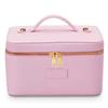 Portable Cross-Grain Leather Cosmetic Bag with Gold Hardware - Makeup and Skincare Travel Organizer
