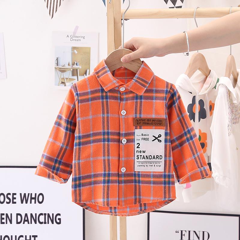 Boys Long Sleeve Plaid Button-Up Shirt for Spring and Autumn