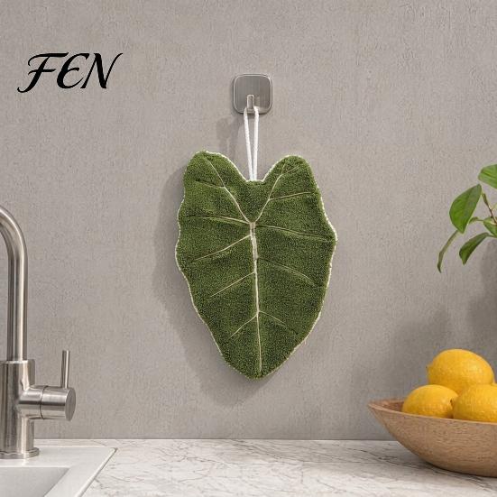 Coral Velvet Hanging Towel Leaf Shape Hand Towel, Soft Absorbent with Loop, Cute Maple Ginkgo Design for Kitchen Bathroom Drying Decor