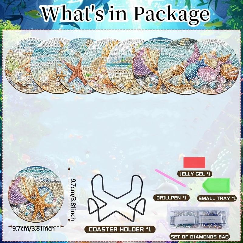 8 шт./набор подставок с алмазной росписью и рисунком океана, подставки для самостоятельного изготовления с держателем, подходят для начинающих и взрослых, товары для творчества и рукоделия, подарки