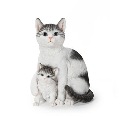 Полосатый и Белый Кот Убия Родитель и 19 x x Животное Садовый Ребенок, 15,5 25 см, Фигурка, Украшение, Декор, Кошка, H20432-16-1