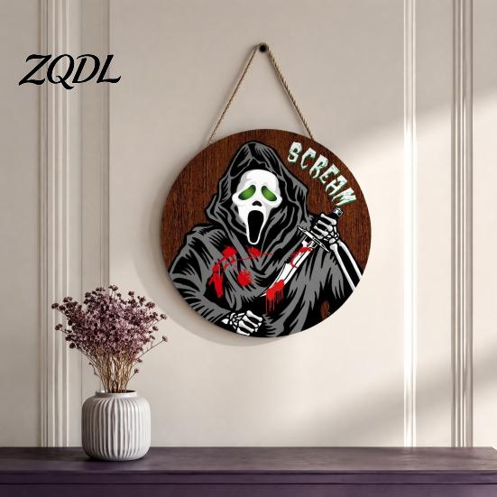 Wall Hanging Props for Halloween Wooden Trick or Treat Door Hanger, Pumpkin Ghost Bat Spider Web Welcome Classic Signs Sign with Jute Rope, Farmhouse