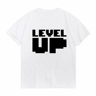 Новая мужская футболка с принтом 'Level Up' Базовый стритвир Футболка с коротким рукавом Мужчины Женщины Летние Дышащие Футболки с коротким рукавом с круглым вырезом